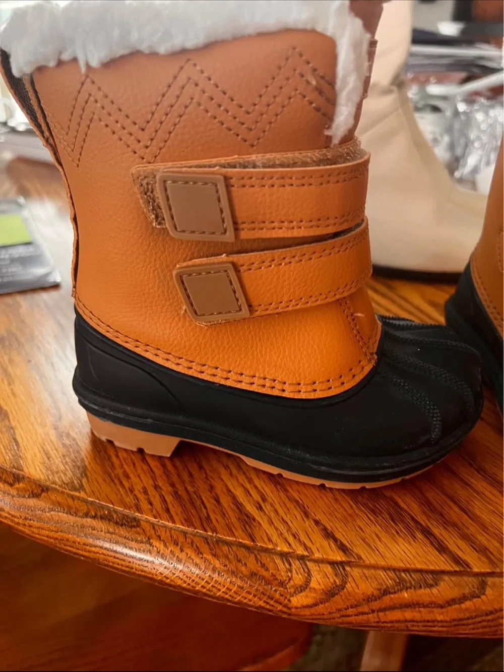 Cat & Jack Orange and Black Kids Winter Boots with White Faux Fur
